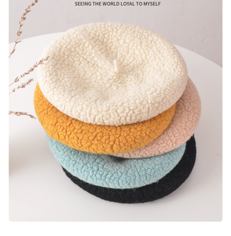 Unisex Wool beret Ladies winter Beanie pellet beret Painter cap Mushroom cap_voghion.com