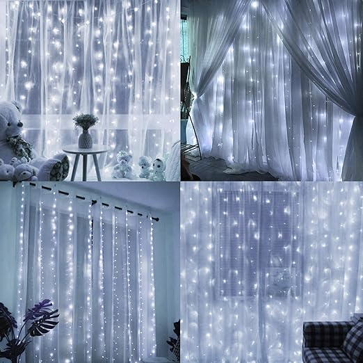 Luci a corda per tende da casa, 300 LED, 8 modalità di illuminazione con telecomando, alimentazione tramite USB per decorazioni per la casa per feste di Natale e matrimoni_voghion.com
