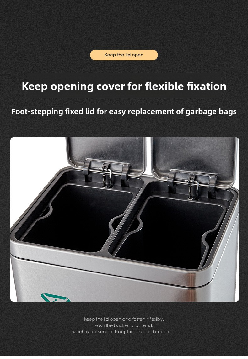 Pattumiera a due scomparti in acciaio inox – 10L+10L / 14L+14L / 25L+25L / 50L+50L – di qualità commerciale per uffici e aree pubbliche_voghion.com