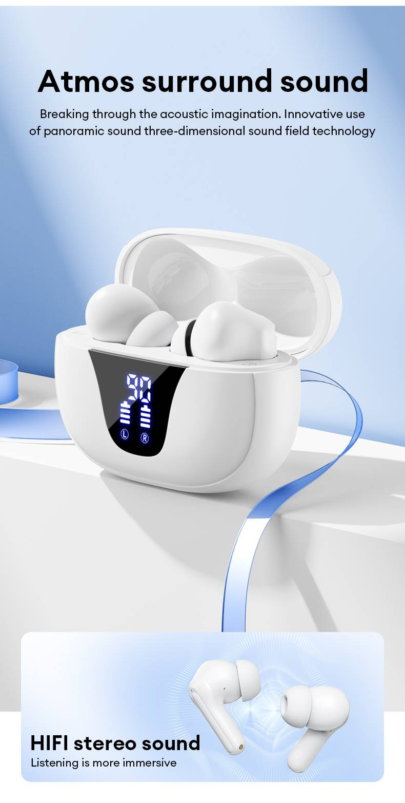 New Lenovo XT58 Wireless Bluetooth Earbuds HIFI Stereo Call Noise Reduction Headphones With LED Display Charging Case Earphones_voghion.com