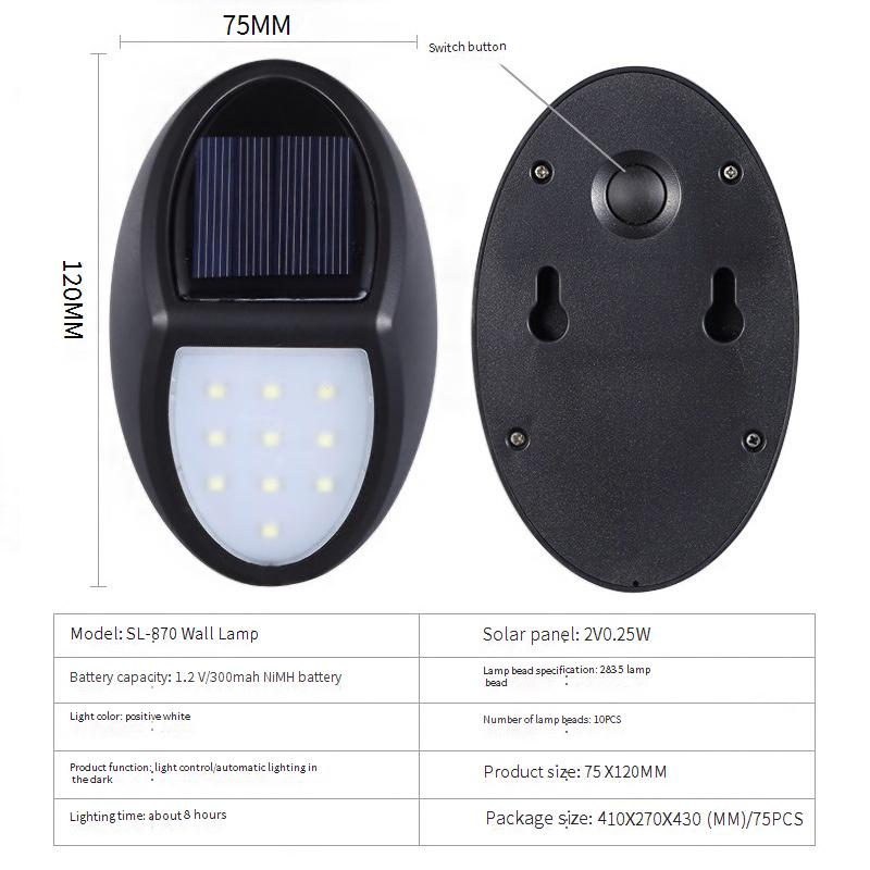 Luminária de parede solar de 10 LEDs, iluminação externa à prova d'água com luz quente/branca ajustável, ideal para iluminação de jardins, pátios e caminhos._voghion.com