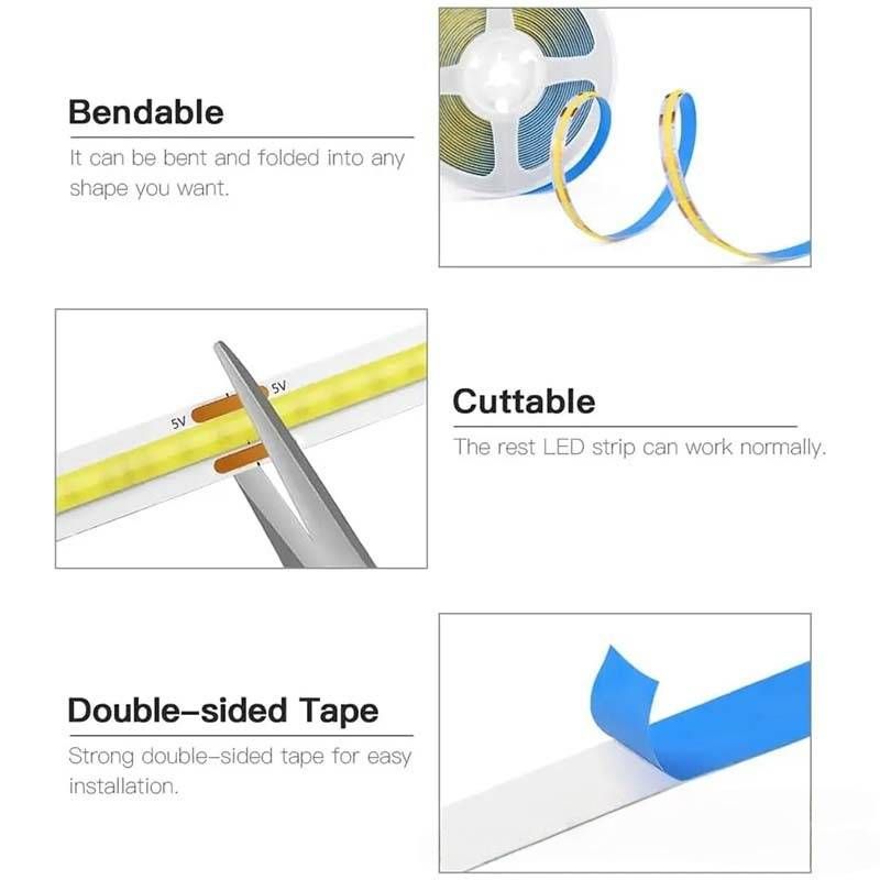 Professional 5V COB LED Strip Lights, High CRI Flexible Light Bar For Cabinet, Home Decoration, Hidden Lighting (Warm White/Cool White, Dimmable)_voghion.com