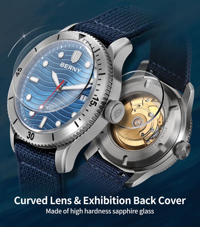 BERNY Automatic Dive Watches For Men 20ATM Waterproof Nylon Strap Analog Mechanical Watch With Date Super Luminous Sapphire Men's Pro Diver Watch_voghion.com