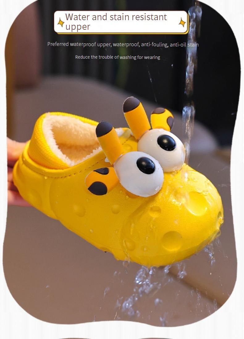 Kids' Winter Slippers – Fleece-Lined Indoor/Outdoor House Shoes With Anti-Slip Sole (Unisex, Ages 4-16, Cartoon Print, Yellow/Maroon/Purple/Brown)_voghion.com