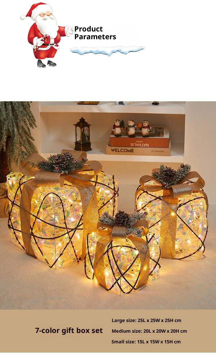 LED Christmas Reindeer Decor Set - Light Up Iron Wire Deer With Sleigh & Gift Box, Festive Tabletop & Window Display For Holiday Decor_voghion.com