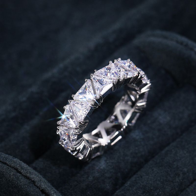 Hot-selling Jewelry, Full Circle Inlaid With Single-row Triangular Titanium Zircon Ring, Women's Gift Ring._voghion.com