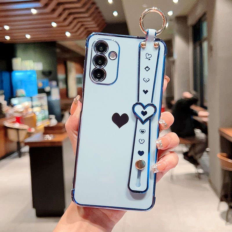 Wrist Strap Holder Electroplating Love Heart Phone Case For Samsung Galaxy S25 Ultra S24 S23 A15 A53 A54 Shockproof Back Cover_voghion.com