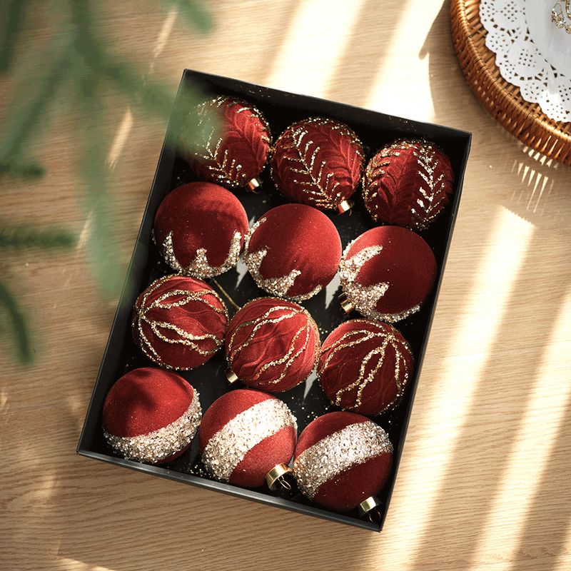 Christmas Flocking Ball Wrapped Ball Special Shaped Ball Tree Pendant White Wool Ball Decoration Box Set_voghion.com