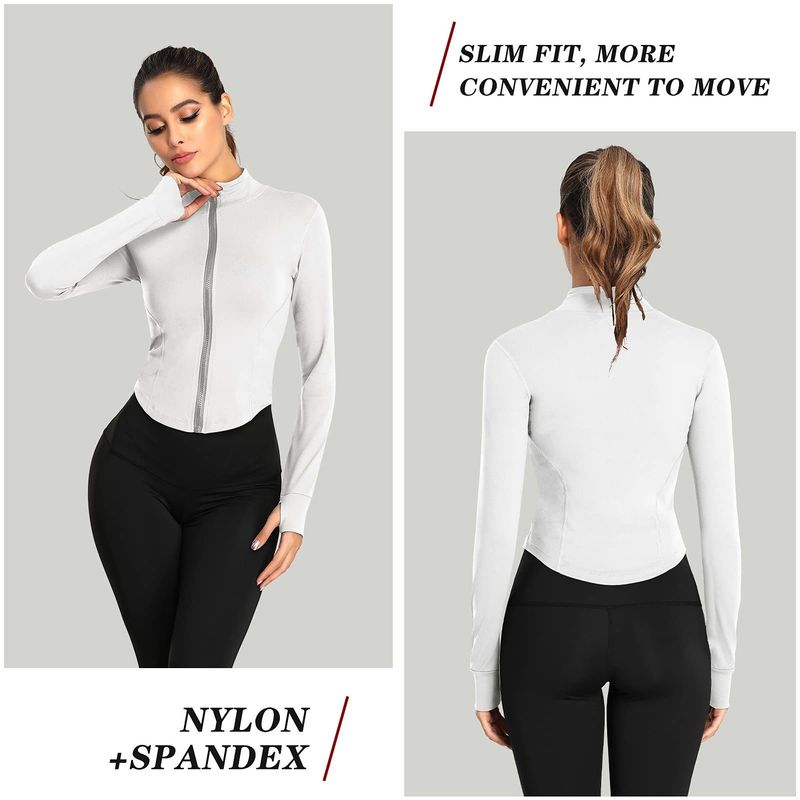 Women's Tracksuit Slim Fit Long Sleeved Fiess Coat Yoga Crop Tops With Thumb Holes Gym Jacket Workout Sweatshirts_voghion.com