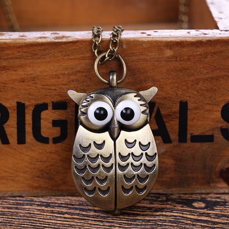 Orologio da tasca creativo da appendere al quarzo unisex con custodia a conchiglia a forma di gufo_voghion.com