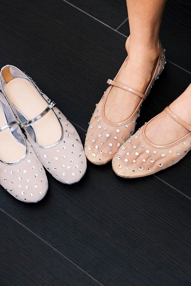 Mesh Ballet Flats With Rhinestone Accents (Breathable, Mary Jane Style, Lightweight & Comfortable For Women)_voghion.com