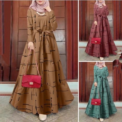 Damenbekleidung Print Loose Pullover Kleid Gürtel_voghion.com