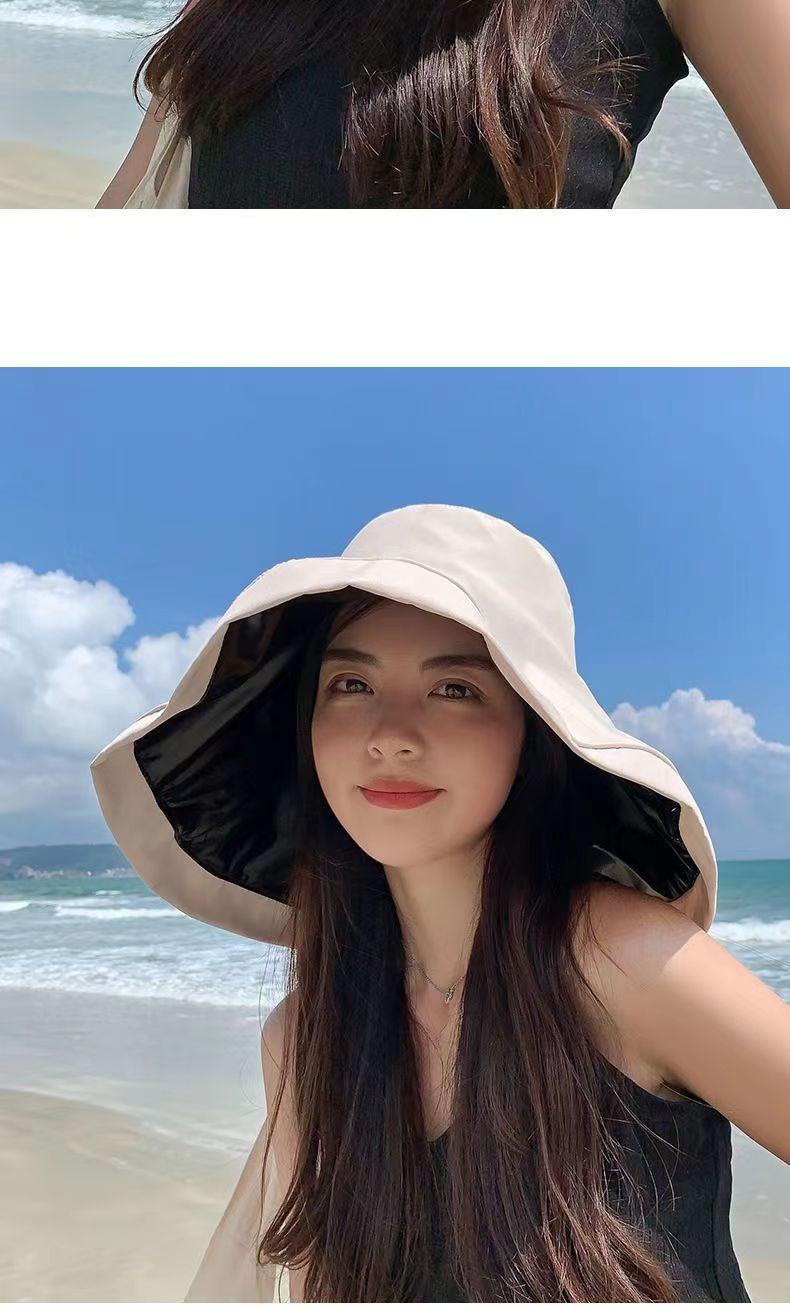 Chapeau de plage pour protection solaire d'été, grand chapeau en vinyle élégant et naturel à large bord pour dames et filles, nouvelle collection_voghion.com