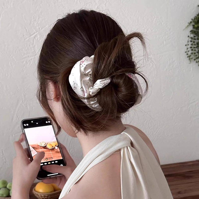 Chouchou en satin tendance pour femmes, élastique pour cheveux en soie, bandeaux noirs pour filles, corde pour cheveux, accessoire pour cheveux_voghion.com