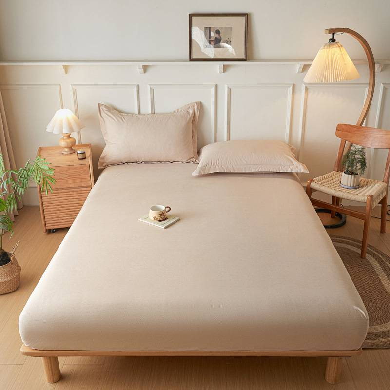 Skin-Friendly Brushed Fitted Sheet - Embossed Washed Fabric Mattress Protector_voghion.com