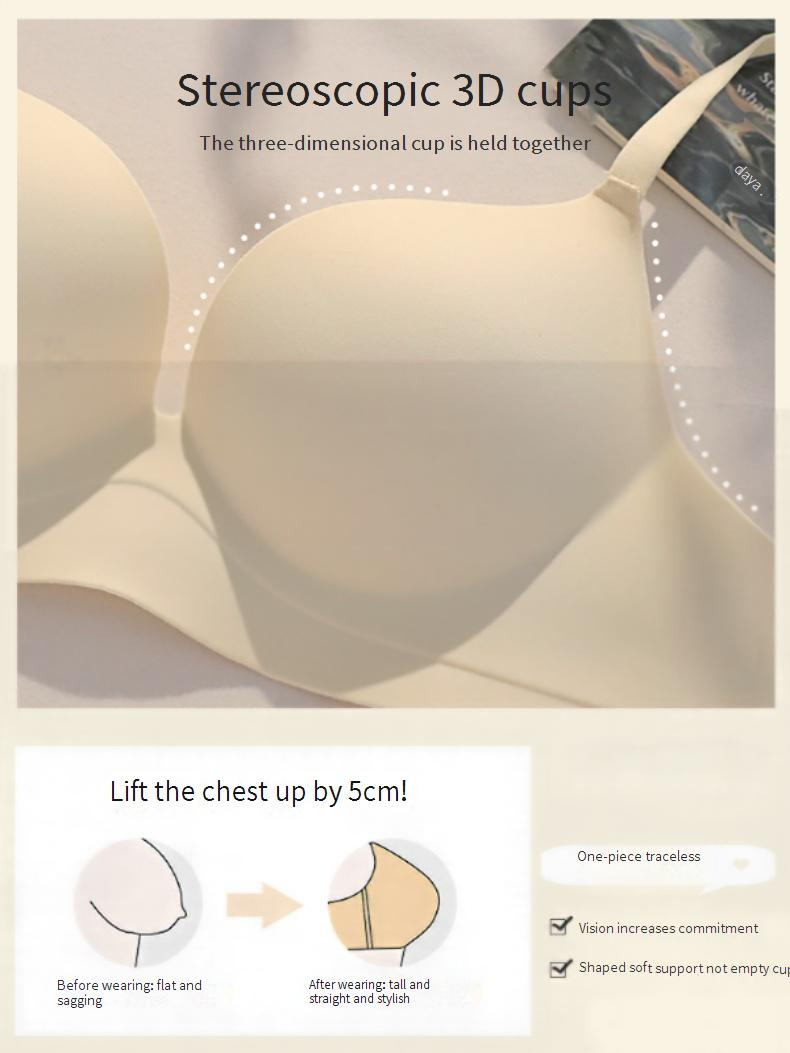 Women's Intimates Small Chest Gathered Pure Desire Style Seamless Big Thick One Piece Breast Collection Bra Flat Chest Special Bra_voghion.com
