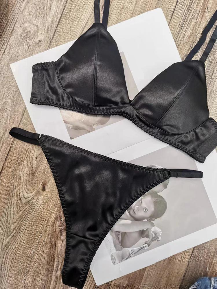 Damen Dessous Dreieck Cup ohne Stahlring Kleine Brust Sexy Push Up Dünne Glatte Unterwäsche BH-Set_voghion.com
