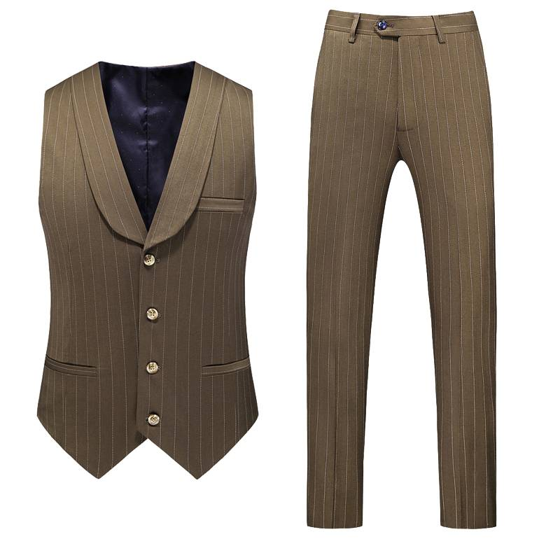 Men's Casual European And American Business Gentleman Striped Suit, Groom, Best Man, Host Three-piece Suit + Waistcoat + Long Pants_voghion.com