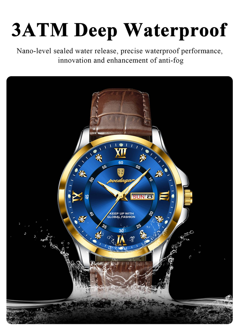 Orologio sportivo di lusso da uomo, impermeabile, luminoso, con data e settimana, al quarzo, in pelle di alta qualità._voghion.com