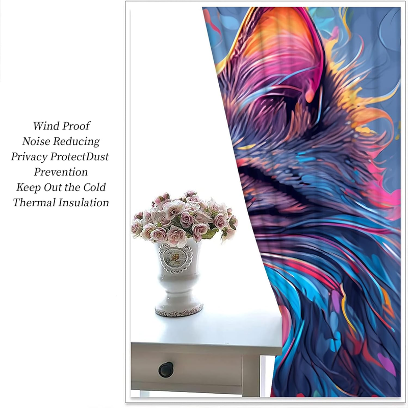 Colorful Cat Blackout Curtains Abstract Art Cat Portrait Patterned Curtains Thermal Insulated Blackout Curtains For Banquet Hall Theater Bedroom_voghion.com