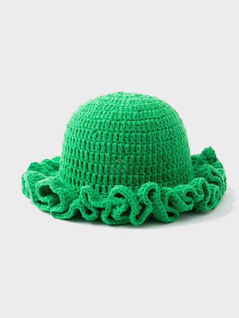 Solid Color Hand Woven Knitted Hat Bohemian Style Hollowed Out Pleated Hat, Bamboo Hat, Ruffled Edge Pullover Hat_voghion.com