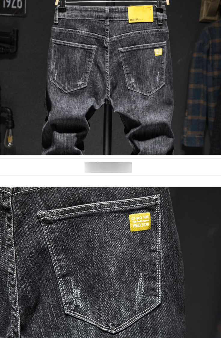 Herrenbekleidungsstil Schlanke, elastische, trendige Röhrenhose mit Löchern und Aufnähern Persönlichkeit Trendy Brand Jungen Lange Hosen_voghion.com