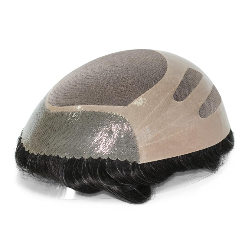 Bond Toupee For Men Human Hair Replacement System Fine Mono HairPieces Natural Hairline Real Mens Wig Black With 20% Grey Color #1B20_voghion.com