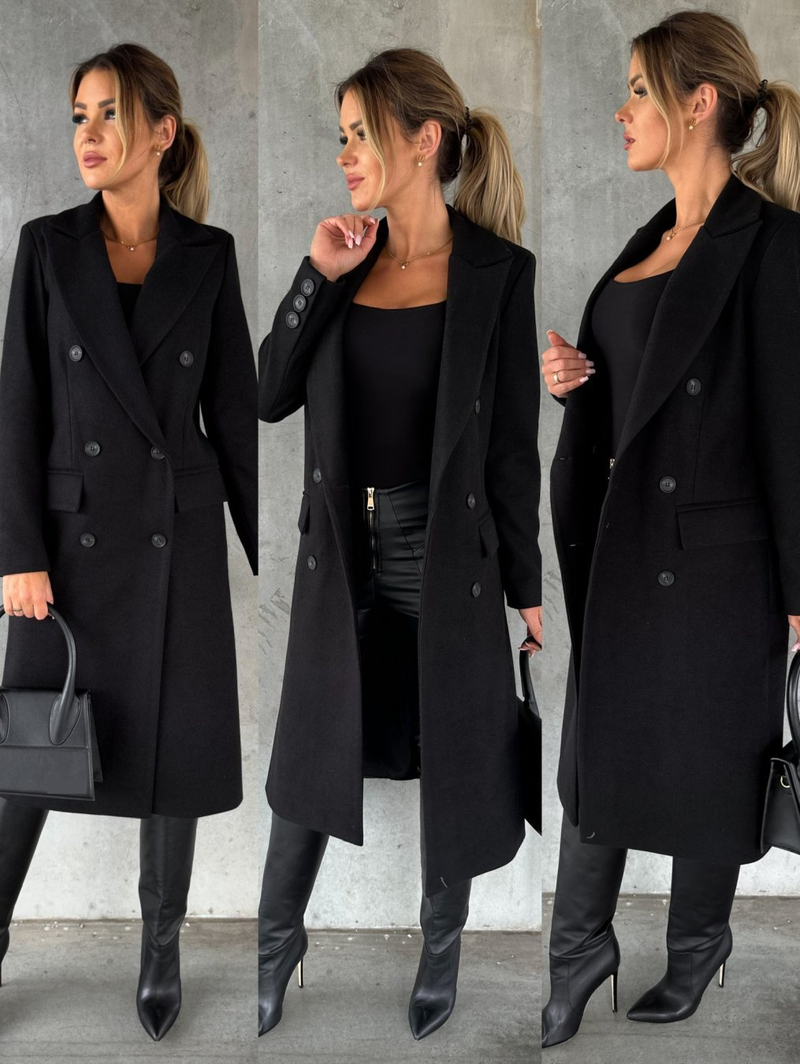 Herbst und Winter Modischer, einfacher langärmeliger, zweireihiger Wollmantel für Damen_voghion.com