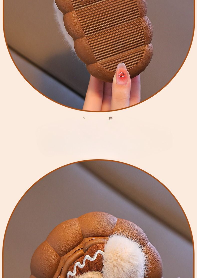 Winter Princess Slippers For Kids - Cozy Fleece-Lined House Shoes With Plush Collar & Non-Slip Sole (Melon Red, Brown, Black)_voghion.com