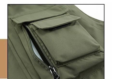 Chaleco táctico utilitario para hombre: chaqueta informal holgada con múltiples bolsillos (verde militar, caqui, azul oscuro y negro)_voghion.com