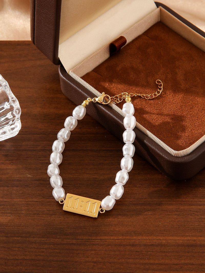 Bracciale pastorale Wer con perle e targhetta in acciaio inossidabile da donna, dal temperamento elegante_voghion.com