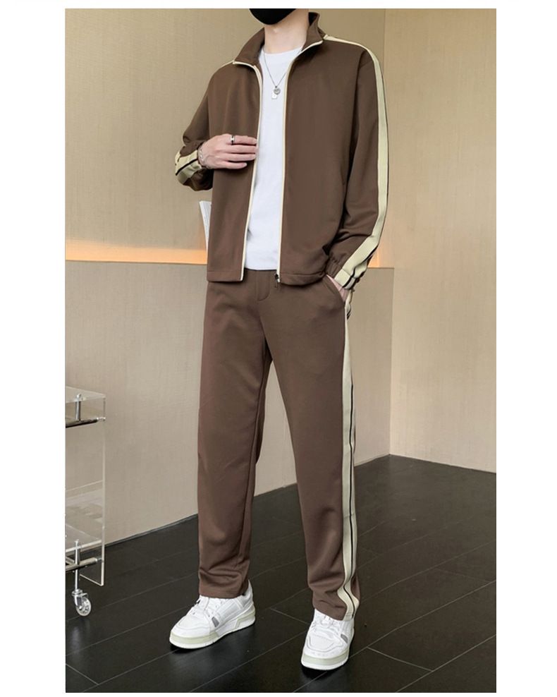 Autumn New Casual Sports Suit Men's Cardigan Jacket With Straight Leg Sweatpants, Trendy And Fashionable Two-piece Set_voghion.com