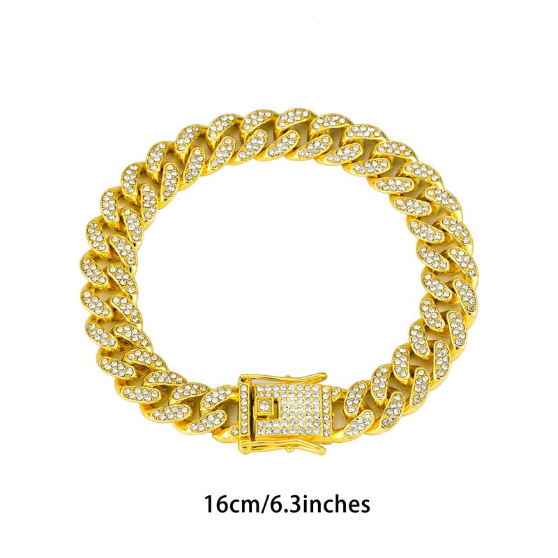 Surface Curved Polished Base 13mm Classic Cuban Chain Inlaid Diamond Alloy Hip-Hop American Style Men's Jewelry_voghion.com