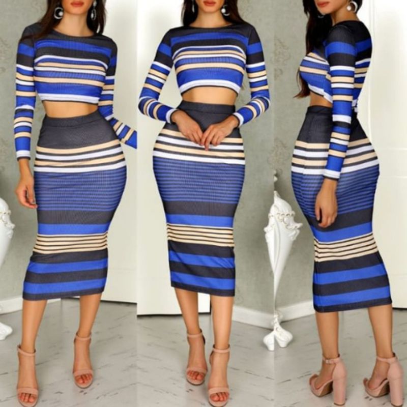 FM6007 2025 Completo gonna a righe blu da donna Nightclub_voghion.com
