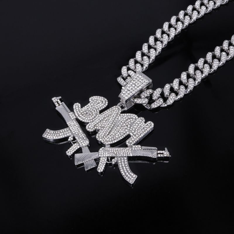 Collana unisex in lega per uomo e donna con ciondolo a forma di pistola "Baby", stile hip hop, moda rap, tendenza di strada, con diamanti._voghion.com