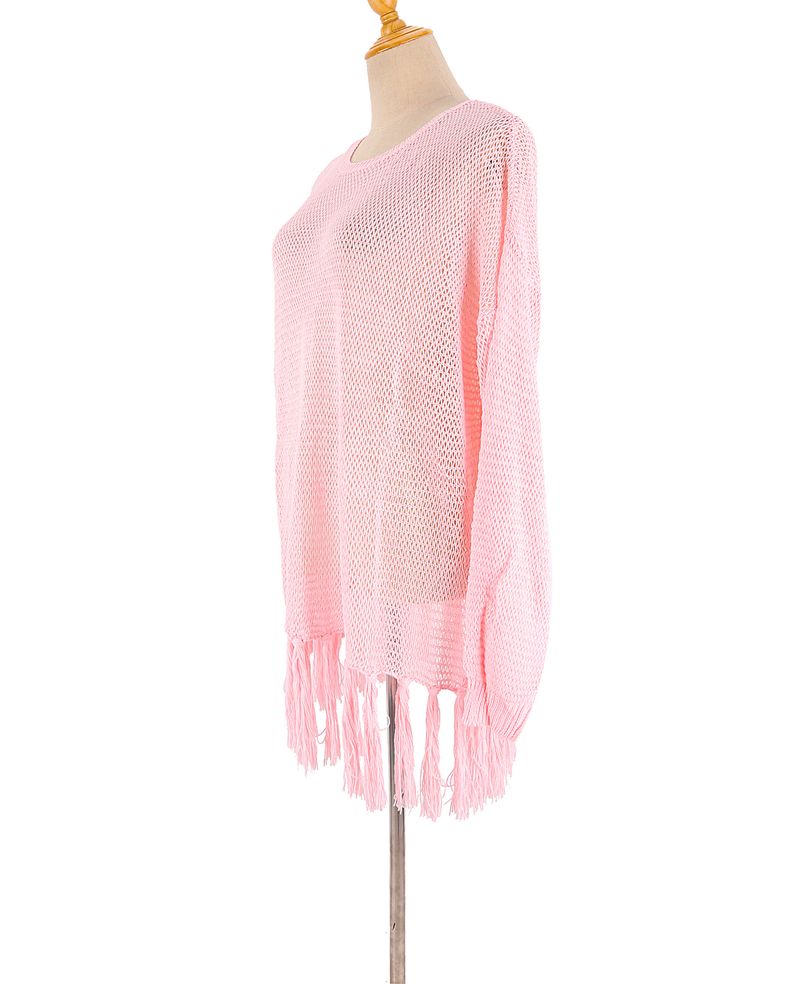 Women's Crochet Lace Fringe Beach Cover Up – Boho Chic Bikini Wrap, Lightweight Sun Protection Shirt, One Size Fits All_voghion.com