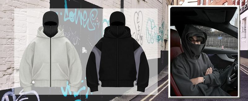 Felpa con cappuccio passamontagna da uomo, giacca con cappuccio e cerniera doppia, felpa con cappuccio primaverile per uomo, antivento, streetwear_voghion.com