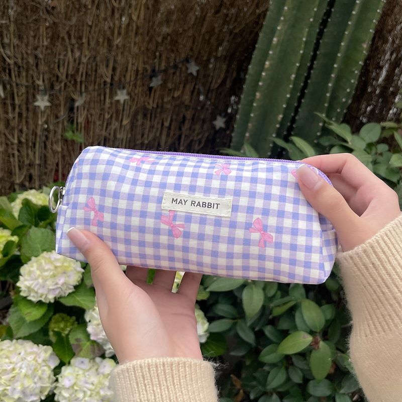 Begge Checkered Bow Makeup Bag - Large Capacity & Cute (Stylish Cosmetic Pouch For Girls)_voghion.com