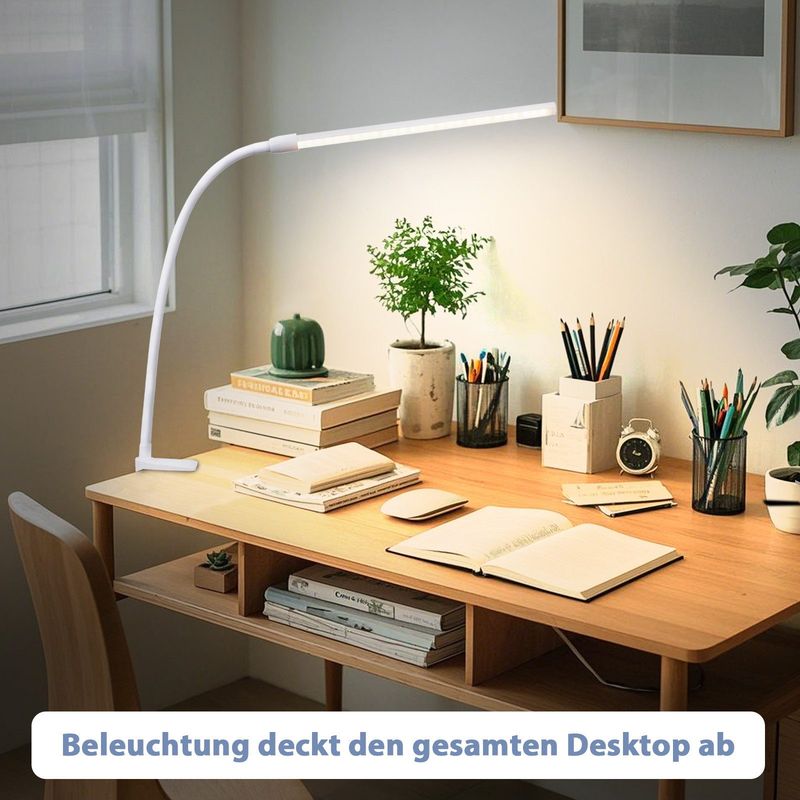 Glitzerlife Schreibtischlampe LED Klemmbar - 5W Weiß Tageslichtlampe Mit 3 Farbtemperatur Und 5 Helligkeitsstufen Mit USB Arbeitsplatzleuchte Klemmlampe Für Büro_voghion.com