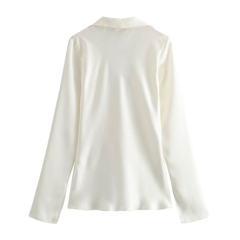 Elegante camicetta in raso con fiocco per donna – Camicia in poliestere elegante e comoda con maniche lunghe e colletto classico_voghion.com