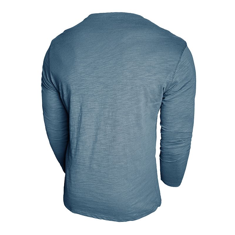 T-Shirt zum Knöpfen für Herren – Weiches Langarm-T-Shirt aus Bambusbaumwolle mit Rundhalsausschnitt für den Alltag (Schwarz, Marineblau, Militärgrün, Weiß, Khaki)_voghion.com