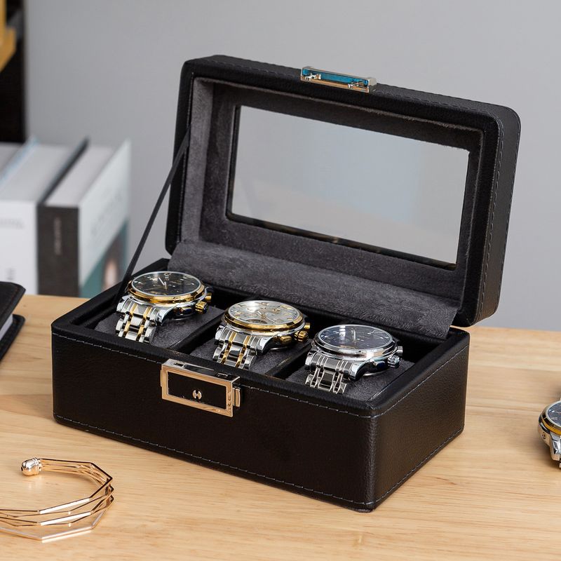 Black Green New Lychee Pattern High End Watch Box 3 Bit 6 Bit 12 Bit Double Layer Watch Jewelry Storage Box_voghion.com