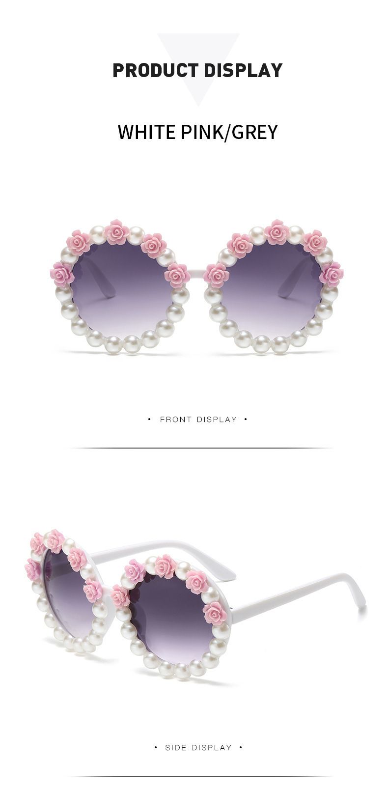 Ochelari de soare cu ramă rotundă în formă de perlă și flori 2023 pentru plajă, ochelari de soare, fotografie de nuntă personalizată_voghion.com