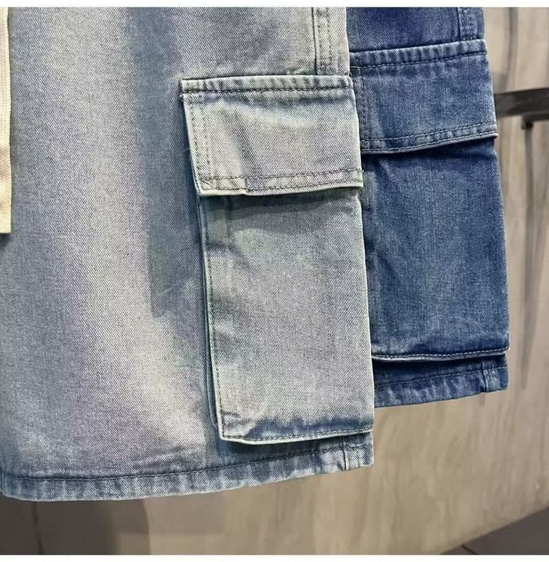 Trendy Herren Casual Workwear Denim Shorts, Sommer Multi Mouth Bag, Elastische Taille, Arbeitskleidung Capris_voghion.com