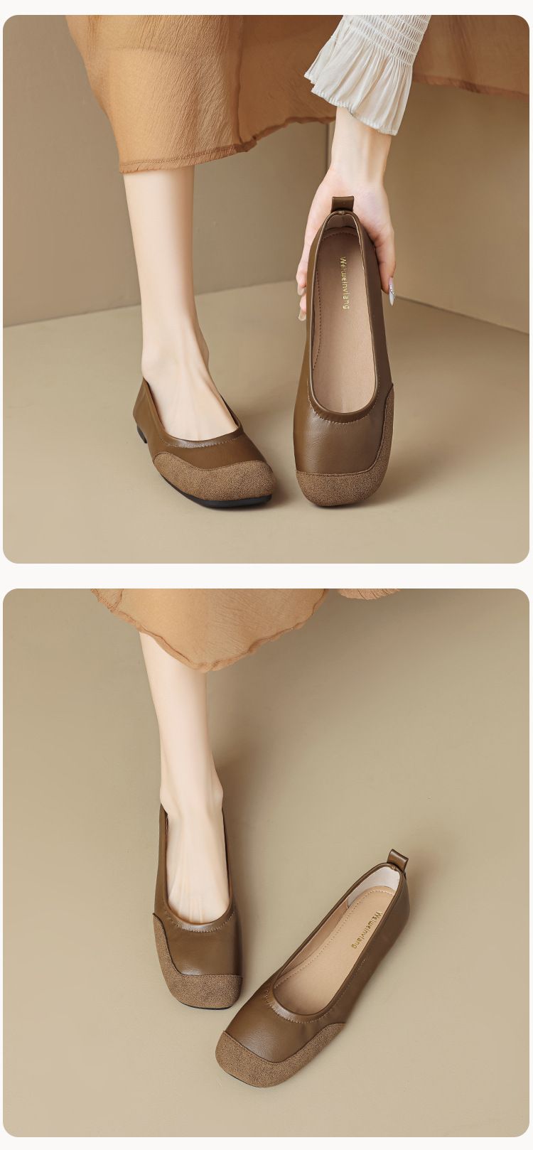 Square Head Single Shoes Women's Summer Flat Bottom Retro One-pedal Doudou Shoes Shallow Mouth Soft Sole Ballet Shoes_voghion.com