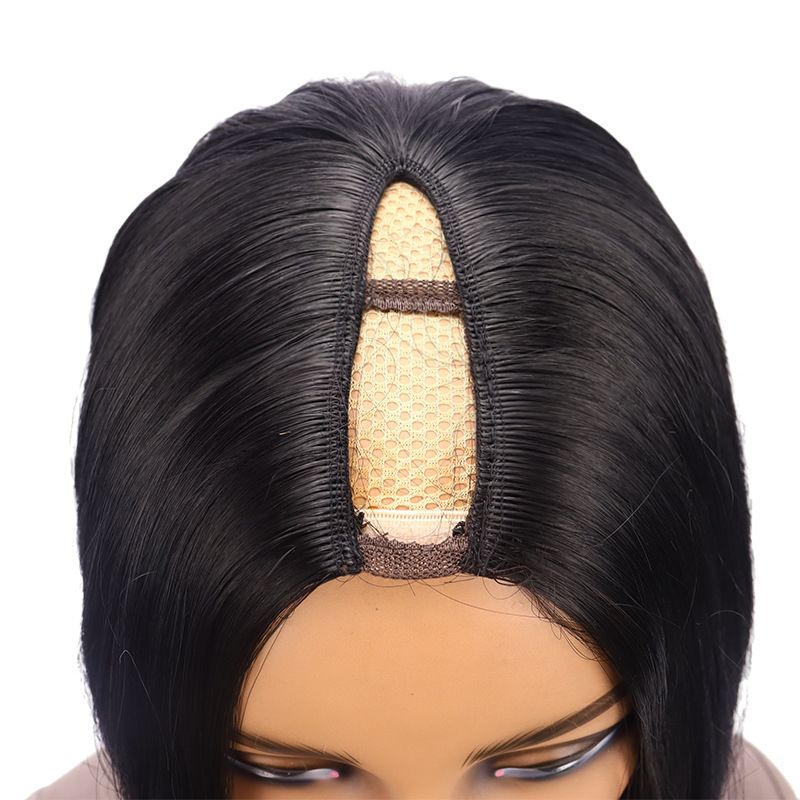 Synthetic Clip-in Women's Wigs V Shaped Hollow Black Short Bob Half Head_voghion.com