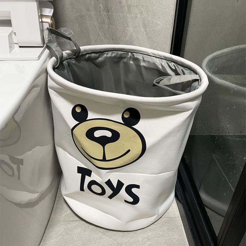 Cute cartoon storage home fabric double-layer basket, foldable bathroom laundry bag, dirty clothes basket_voghion.com