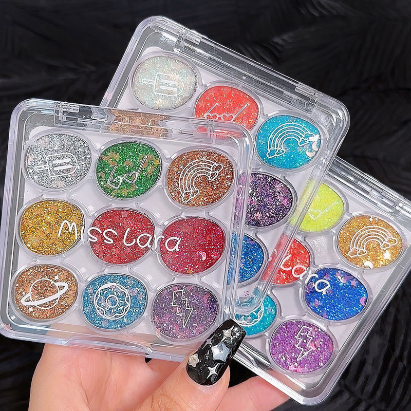 Ombretto per il trucco degli occhi con paillettes grandi e glitter a nove colori per bambini_voghion.com