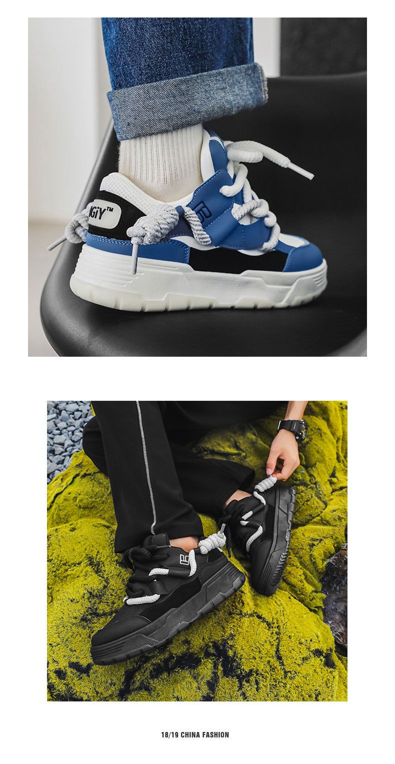 Tênis masculinos de sola robusta – sapatos de plataforma de cano baixo, cabedal de PU respirável, amortecimento leve de EVA, moda urbana para uso casual_voghion.com