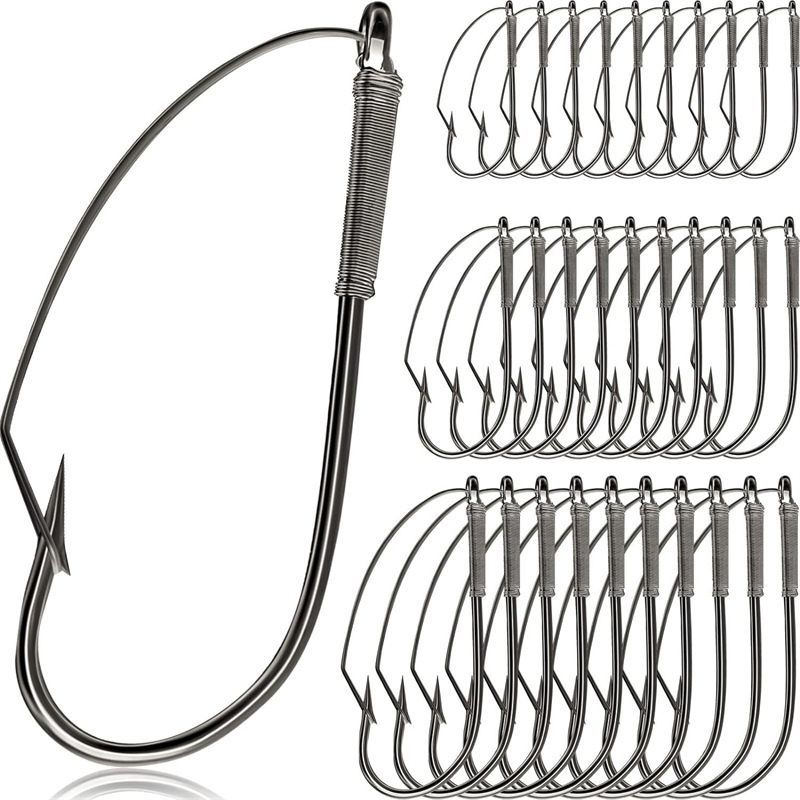 Nuevo protector de boca de pez bajo, anzuelo de pesca de un solo señuelo, anti-anzuelo, atado con hierba de fondo, alambre de acero, gusano suave, púas, mango largo_voghion.com